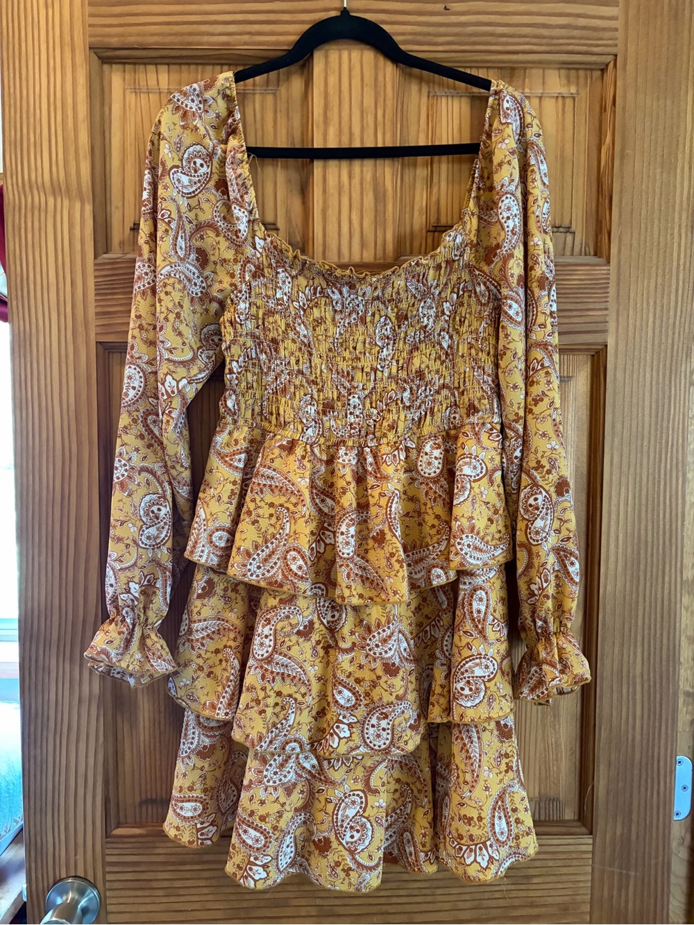 Inspired Hearts Mustard and Rust Paisley Smocked Dress